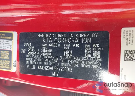 2024 Kia Soul Lx from USA, damaged, VIN KNDJ23AU2R7233013